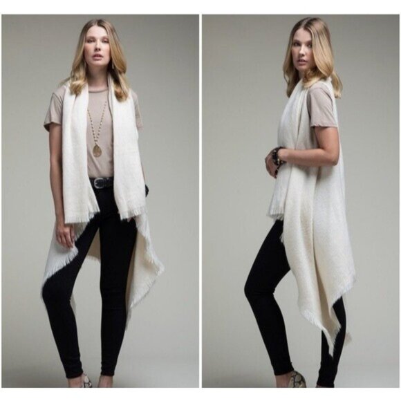 Ivory Vest with Fringe Cascading Open Front Tunic Top One Size Women Cardigan - Picture 1 of 6